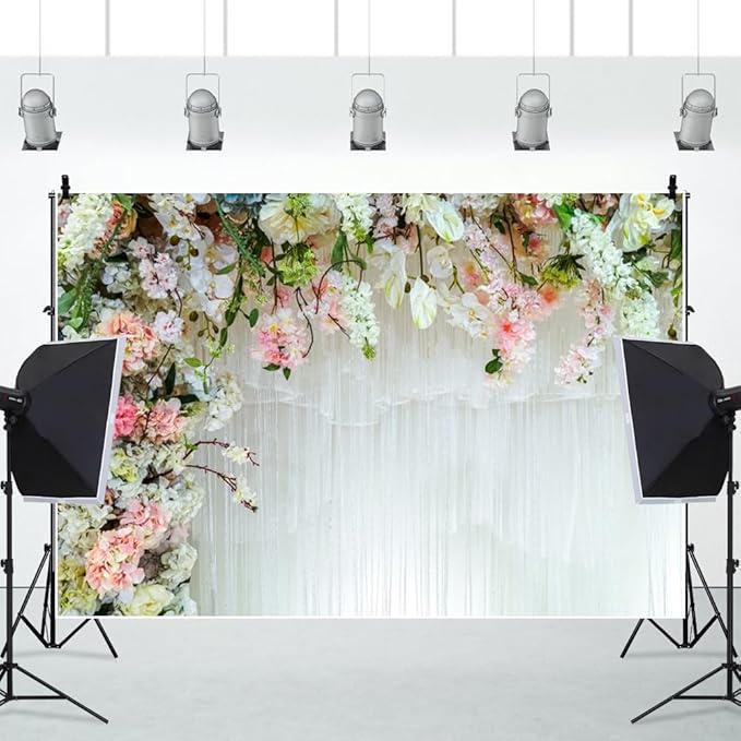 Leowefowa Floral Wall Backdrops for Photoshoot 8x6.5ft Vinyl Romantic Rose Flower Curtain Photography Background for Proposal Engagement Banner Bridal Shower Party Wedding Decor Studio Props