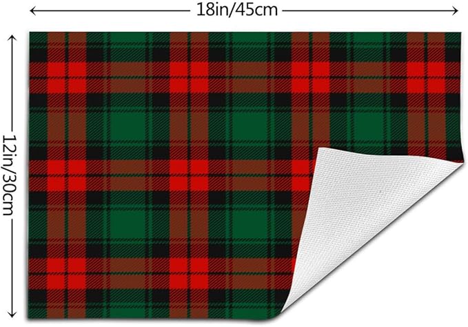PVC Placemats Set of 4 Wipeable Table Mats Washable Heat Resistant Non Slip Vinyl Dining Table Mat for Kitchen Indoor Outdoor Patio Farmhouse Place Mats Christmas Green Red Grid Decorative