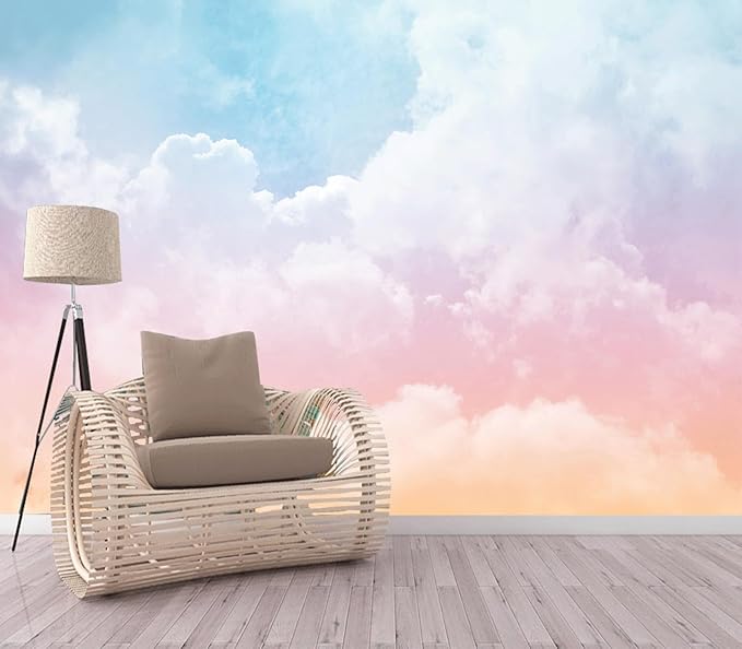 Cliouar-Sun and Cloud Background with a Pastel Colored Wall Mural Wallpaper Peel and Stick 137" x 102"