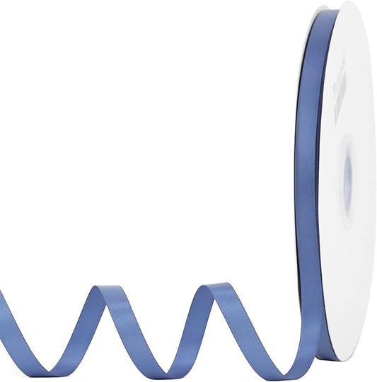 MEEDEE Blue Ribbon 3/8 Inch Smoke Double Faced Satin Silk Dusty Wedding Ribbon for Gift Wrapping, Hair, Lei Making, Card Making, 100 Yards