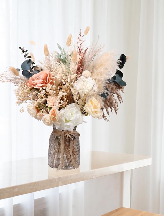 100pcs High End Artificial Flowers Dried Pampas Decor With Vase, Kitchen Island Decorations, Coffee Table Centerpiece Premium Decor, Christmas Centro De Mesa de Comedor, Adornos Para Sala