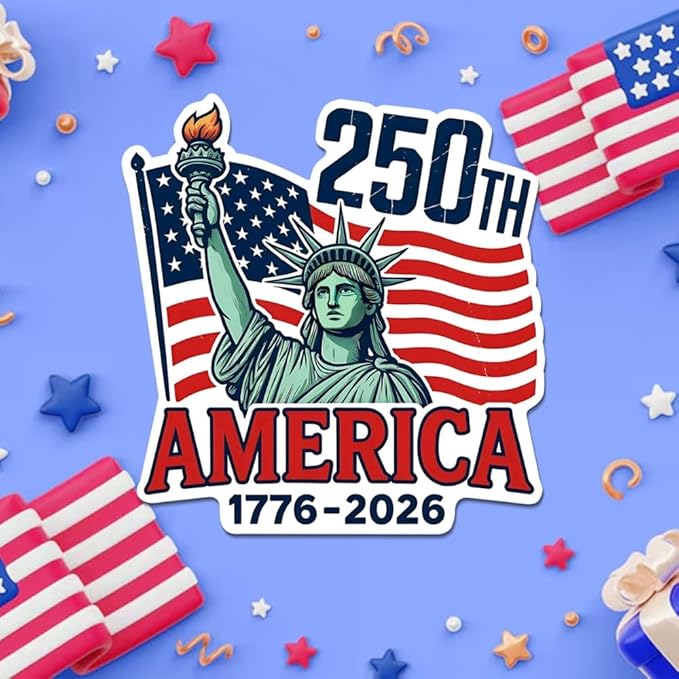 HANDICHI Design 5 Pack 4 Inch America 250th Anniversary Stickers (1776–2026), Patriotic Statue of Liberty & USA Flag Vinyl Decals