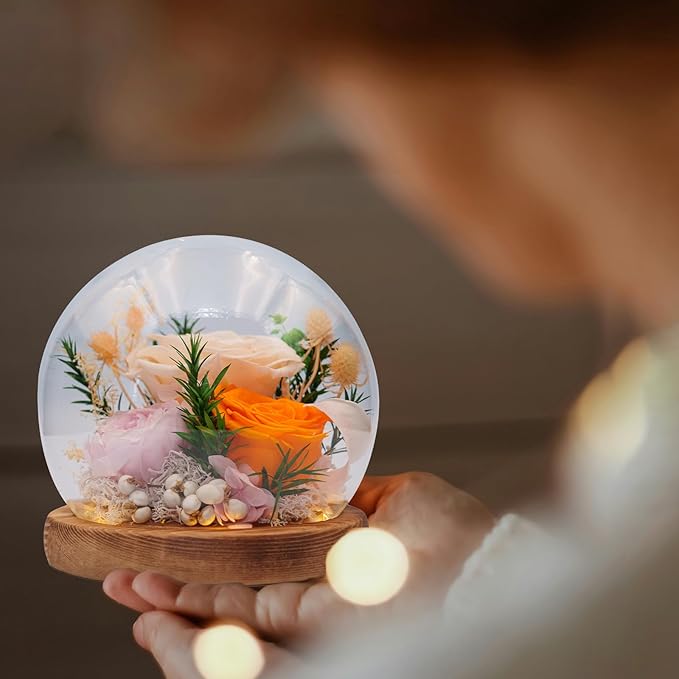 Eternal Flowers: Forever Flower Gifts for Her-Elegant Preserved Flowers in Glass Dome-Romantic Valentines, Anniversary, Mom Gifts for Her-Flowers for Delivery Prime (Champagne)
