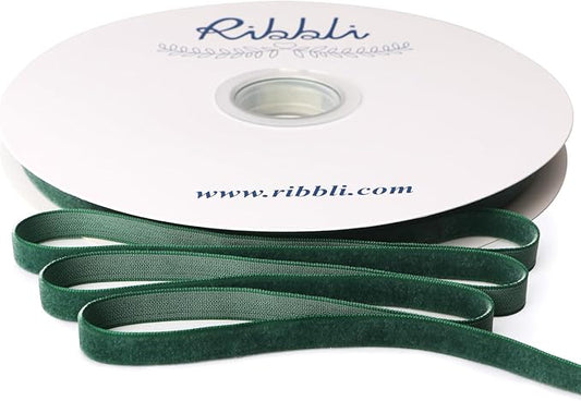 Ribbli Forest Green Velvet Ribbon 3/8 Inches Continuous 25 Yard Spool Forest Green Christmas Ribbon for Gift Wrapping Crafts Home Decor