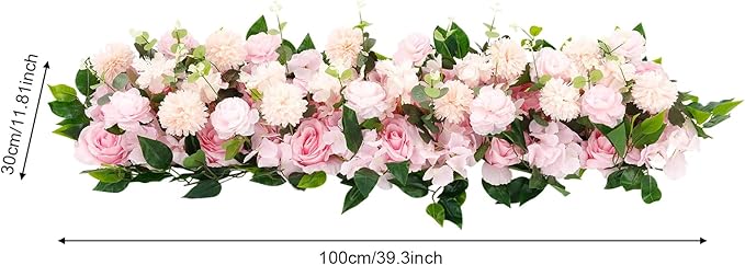 TFCFL Artificial Flowers Row, 39.5" X 12" Wedding Arch Faux Floral Swags, 3D Flower Panels Arrangement, DIY Wall Backdrop for Wedding Party Table Runner Decoration (Pink)