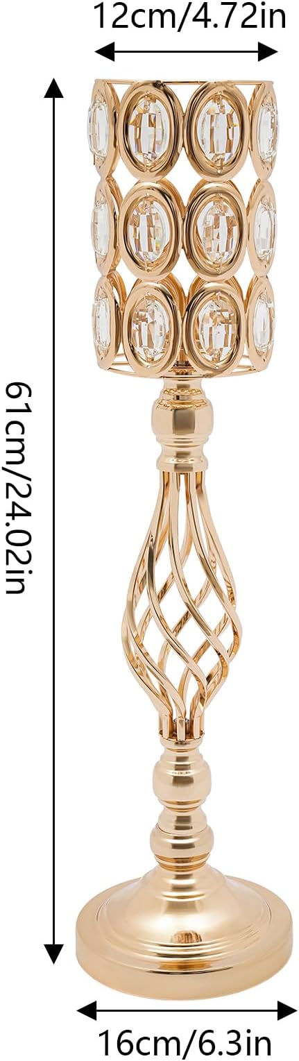 10 PCS Gold Wedding Centerpiece Vases, 24.02in Metal Crystal Wedding Centerpiece Vases, Crystal Metal Flower Vase Stand, for Wedding Party Reception, Dining Room Living Room Décor