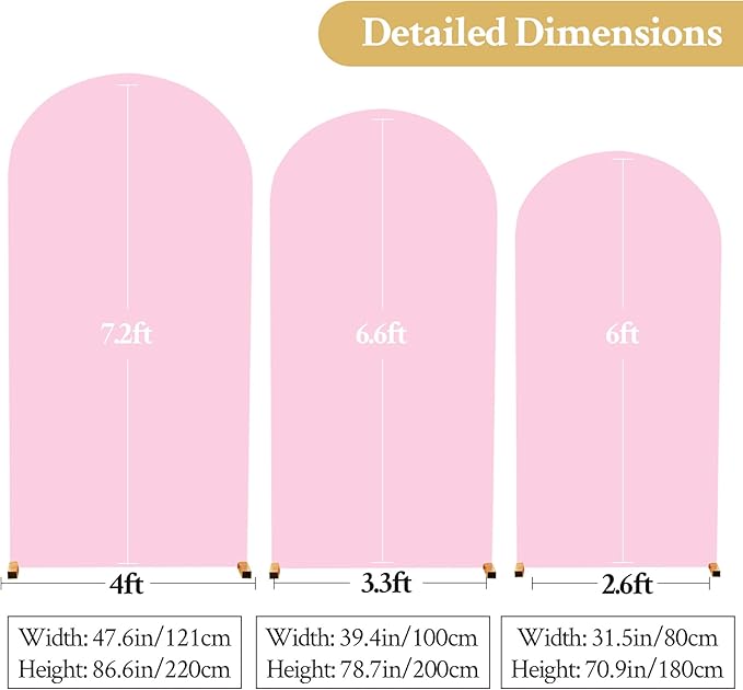 Pink and Lavender Arch Backdrop Cover 7.2FT 6.6FT 6FT Arch Covers Stretchy Backdrop Set of 3 Wedding Arch Cover Spandex Fitted Double-Color Fabric Arch Covers for Party Baby Shower Birthday Decoration