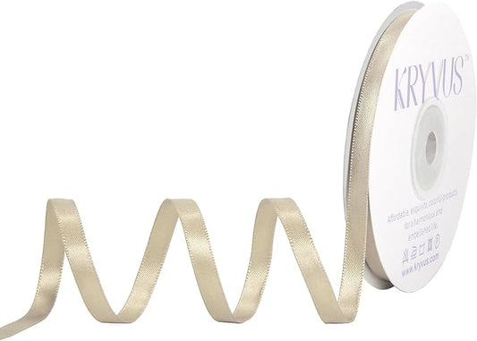 Beige Satin Ribbon, Double Faced 1/4 Inch X 25 Yards Beige Ribbon, Premium Satin Ribbon for Gift Wrapping, Crafts, Hair Bow Making, Sewing, Flower Bouquet, Wedding Party Decor