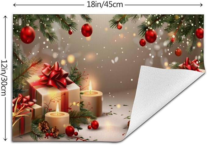 PVC Placemats Set of 4 Wipeable Table Mats Washable Heat Resistant Non Slip Vinyl Dining Table Mat for Kitchen Indoor Outdoor Patio Farmhouse Place Mats Christmas Candle Gift Decorative