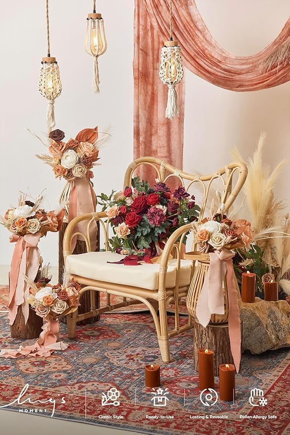 Ling's moment Artificial Flowers, 16pcs Burnt Orange Ombre Faux Silk Roses with Stems, 3.5" Fake Terracotta Flowers Bulk for DIY Wedding Bouquets Centerpieces Party Baby Shower Home Decoration