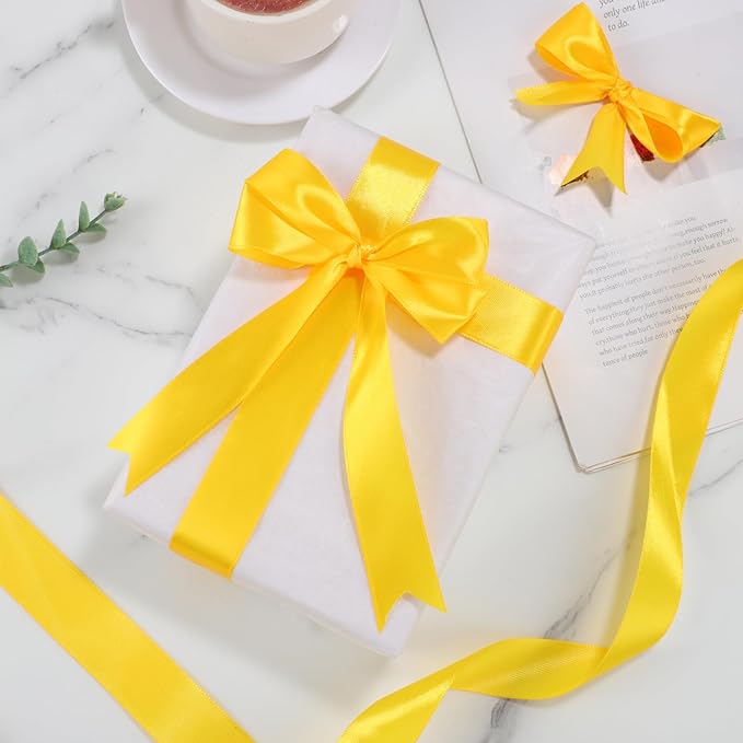 Yellow Ribbon 1 Inch 50 Yards Yellow Satin Ribbon for Fall Decor Harvest Party Gift Wrapping Baskets Bows Bouquet Crafts Christmas Decorations