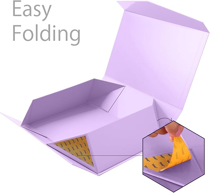 PACKHOME Large Gift Box with Lid 13.5x9x4.1 Inches, Sturdy Collapsible Gift Box with Magnetic Closure (Glossy Light Purple)