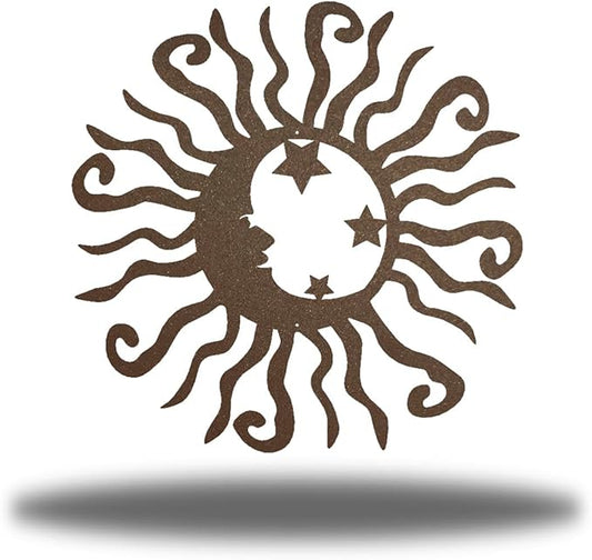 Riverside Designs Wacky Solar Moon Metal Wall Art Steel Outdoor Decor | Heavy-Duty and Waterproof | Made in USA (Rust, 18L x 18W)