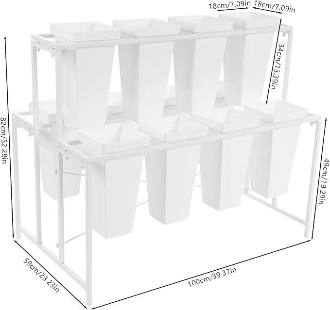 Flower Display Stand with 12 Pcs Buckets 3 Layers Metal Plant Stand Plant Cart Shelf Flower Bucket Rack Stand for Indoor Florist Garden Patio (White Stand-White Square Buckets)