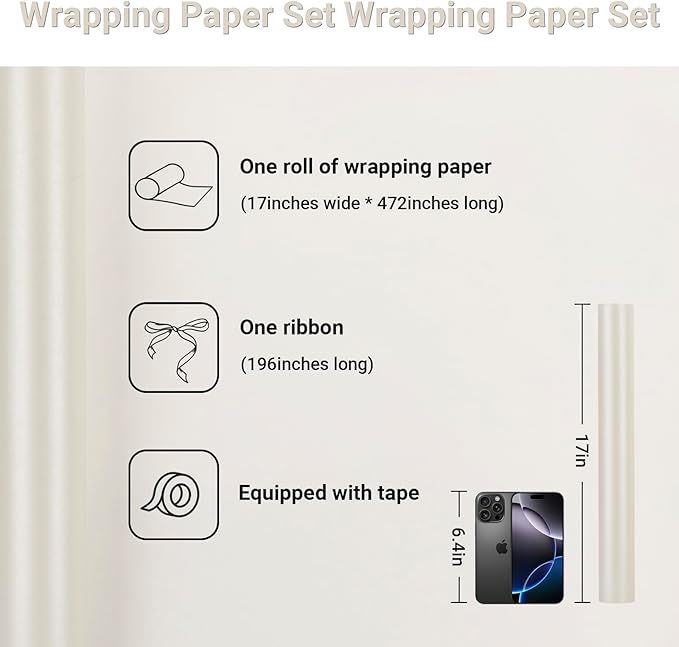 Rumvan Off White Matte Wrapping Paper16.9 Inches X 39.3 Feet,Solid Color pearlescent Gift Wrapping Paper,Perfect for Valentine's Day,Birthday,Christmas,Graduation,Baby Shower,DIY Bouquet (Off White colour)