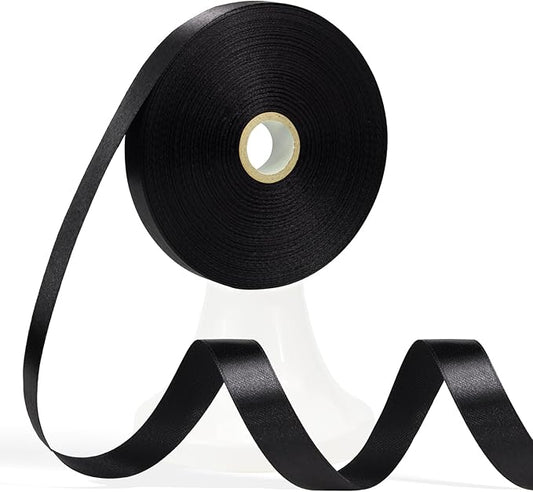 60 Yards Black Satin Ribbon 5/8 Inch, Solid Polyester Fabric Ribbon for Gift Wrapping, Crafts, Flower Bouquet, Wedding, Baby Shower, Festival, Christmas, Halloween