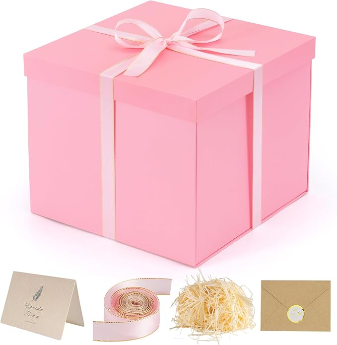 Donyang Gift Box, 12x12x10 inches Large Pink Gift Boxes for Presents with Lids, Birthday Box, Groomsman Proposal Box, for Wedding, Valentine's Day, Mother's Day, Halloween, Christmas Gift Packging