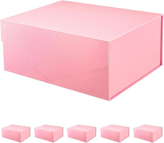 PACKHOME 6 Gift Boxes 9x6.5x3.8 Inches, Rectangle Collapsible Boxes with Magnetic Lids for Gift Packaging (Matte Pink, Grain Texture)