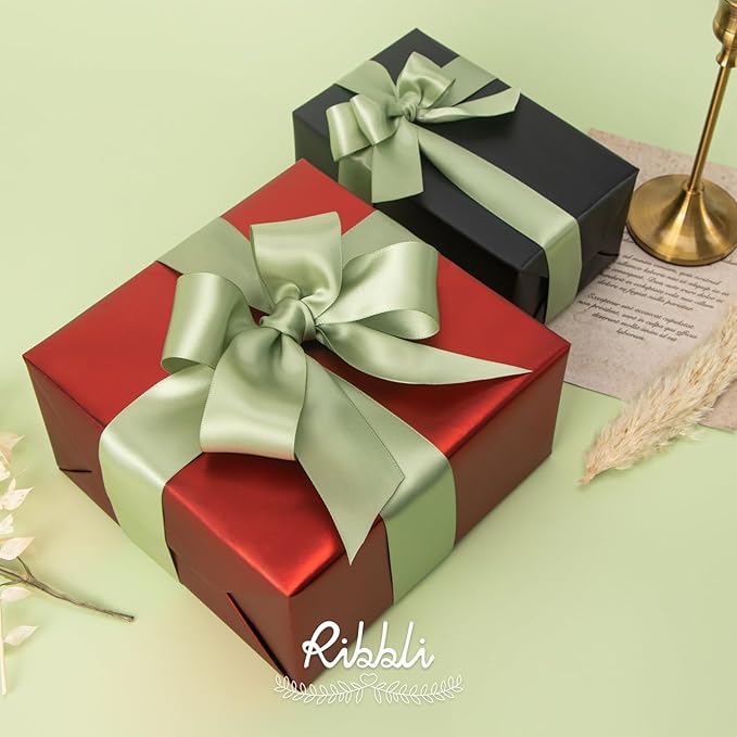 Ribbli Dusty Sage Satin Ribbon Double Faced Satin 1-1/2 Inch x Continuous 25 Yards-Sage Green Ribbon for Gift Wrapping Crafts Wedding Decoration Bows Bouquet Floral Arrangement