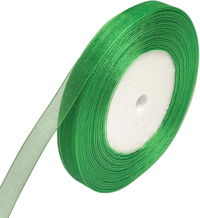 Chenkou Craft Solid Organza Ribbon 3/8" Christmas Green 1 Roll 50 Yards Craft Bow Party Decoration Packing Ribbons (Green, 3/8"(10mm))
