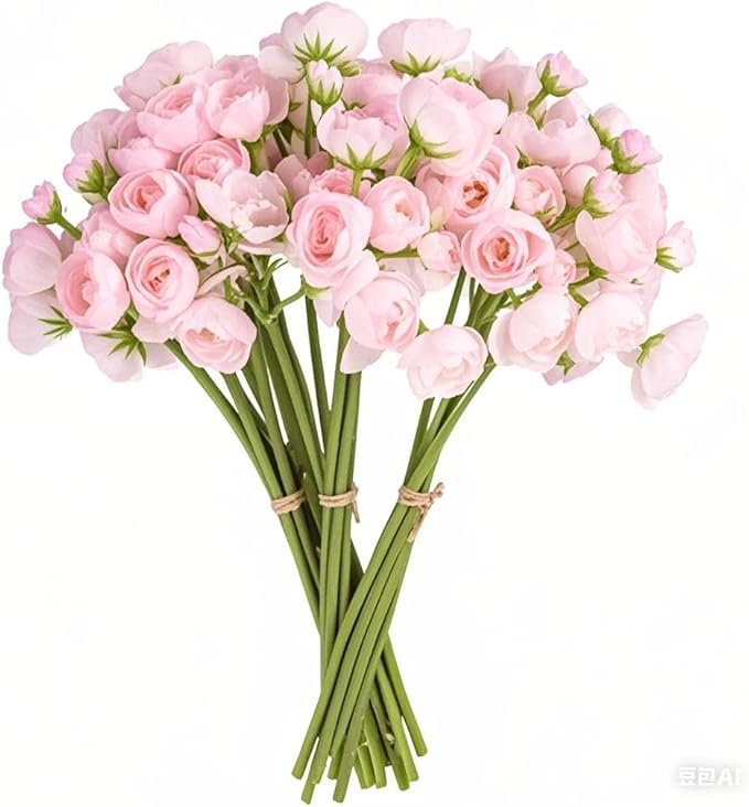 24Pcs Ranunculus Artificial Flower, 16 Inch Faux Silk Mini Ranunculus Flowers Bulk Fake Wedding Filler Flowers for DIY Bouquet Centerpieces Arrangements Bridal Shower Decorations (Light Pink)