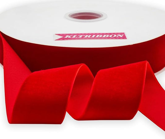 Nylon Velvet Ribbon Single Faced,1 1/2 Inch X 25Yards Spool (Red)