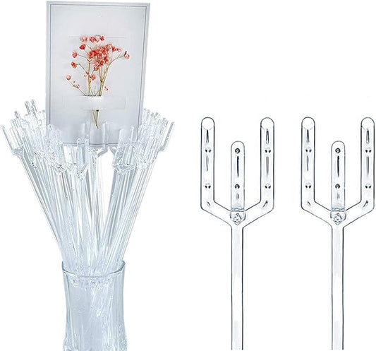 BEADNOVA Floral Card Holder Picks 50pcs 12inch Flower Plastic Floral Pick Holder for Card Photos Wedding Birthday Party Decoration (Fork Shape Head)