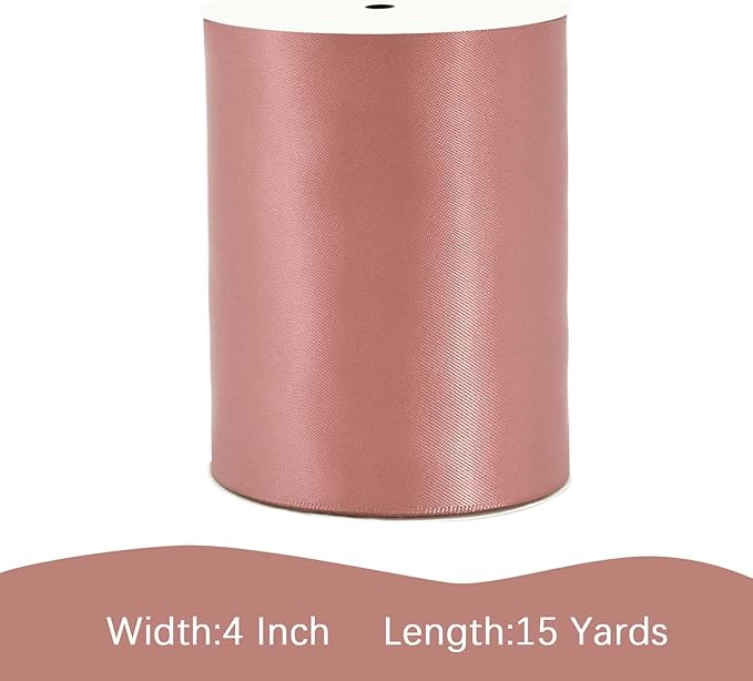 Dusty Pink Satin Ribbon 4 inch X 15 Yards Polyester Ribbon for Gift Wrapping Very Suitable for Weddings Party Hair Bow Invitation Decorations and More