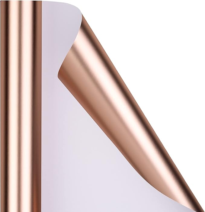 RUSPEPA Rose Gold Metallic Wrapping Paper - Pink Gold Solid Color Matte Paper Perfect for Wedding, Anniversaries, Birthday for Her,Christmas,Baby Shower Mother‘s Day Gifts- 17 Inches X 32.8 Feet