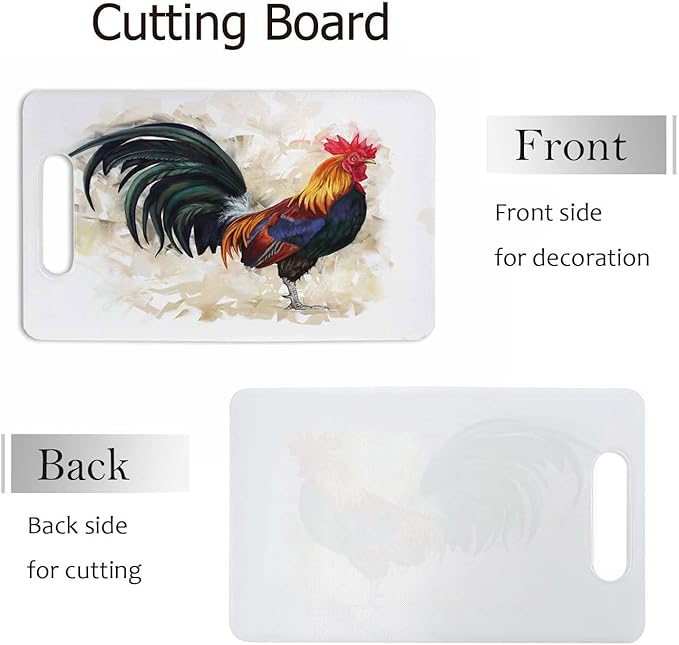 Rooster Cutting Board Farm Animal Standing Watercolor Grip Handle Chopping Boards Cutting Board for Kitchen Plastic 16" x 10" x 0.24"