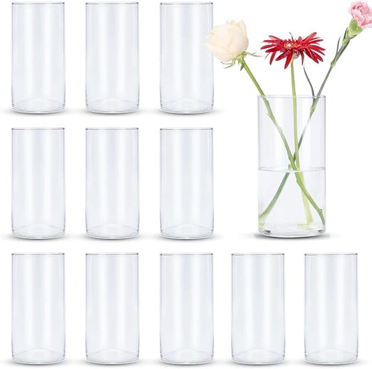 Devilfire 8 Inches Tall (20 cm) Clear Glass Cylinder vases,Pack of 12 Centerpiece Flower Vase,Floating Candle Holder for Home & Garden Decor, Wedding, Party.