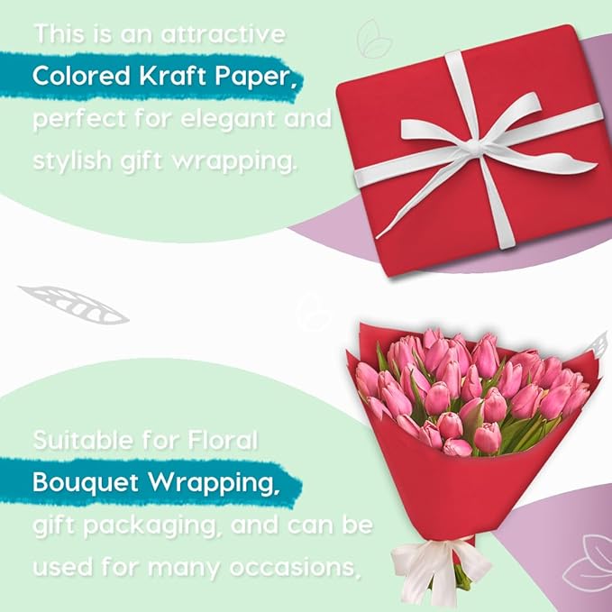PerkHomy Red Kraft Paper Roll 48" x 3,600" (300') for Gift Wrapping Bouquet Flower Art Painting Craft Writing Packaging Shipping 80GSM 55LB (Red, 48" x 300')