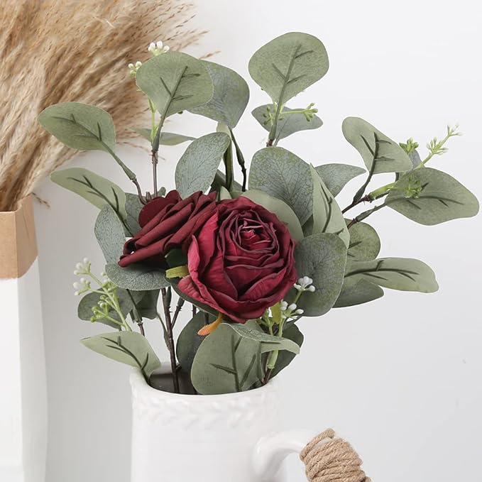 IPOPU Burgundy Artificial Flowers Roses Heads, 25pcs Fake Dried Roses Flowers Artificial for Decoration for Dried Floral Bouquet Bridal Party Centerpieces Bridal Bouquets for Wedding (Burgundy)