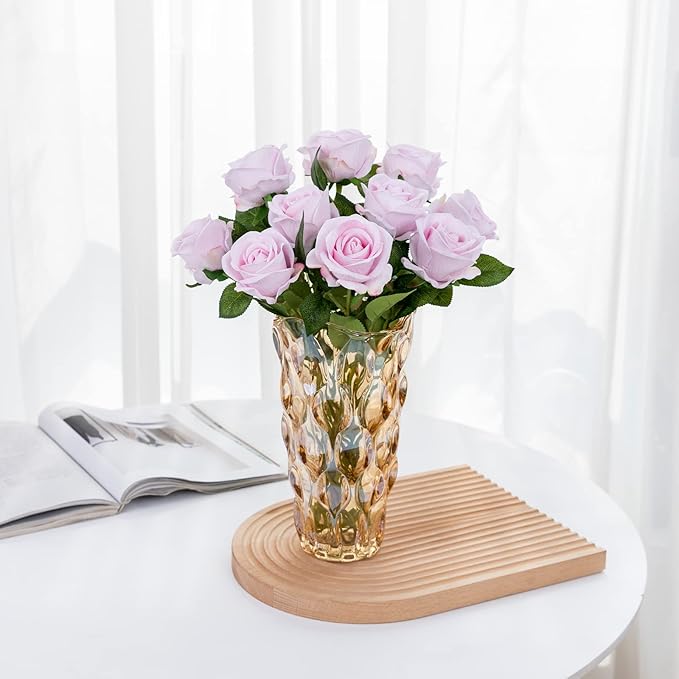 Hawesome Fake Roses Artificial Silk Flowers - 12 Pcs Pink Roses Artificial Faux Flowers with Stems for Home Wedding Centerpiece Hotel Office Decor