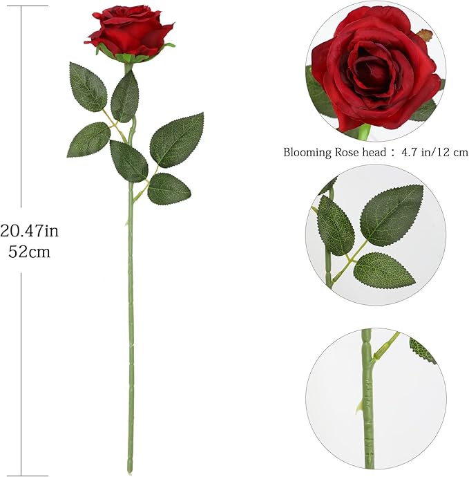 Tifuly Red Roses Artificial Flowers - 12 pcs Realistic Long Stem Fake Roses Faux Silk Flowers for DIY Bouquets Wedding Centerpieces Arrangements Home Party Decor（Burgundy）