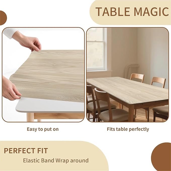 Rectangle Table Cloth Cover Waterproof Elastic Fitted Polyester Fitted Tablecloths for 6 Foot Tables for Indoor,Picnic, Camping, Outdoor （60" x 30"，Wood Grain）