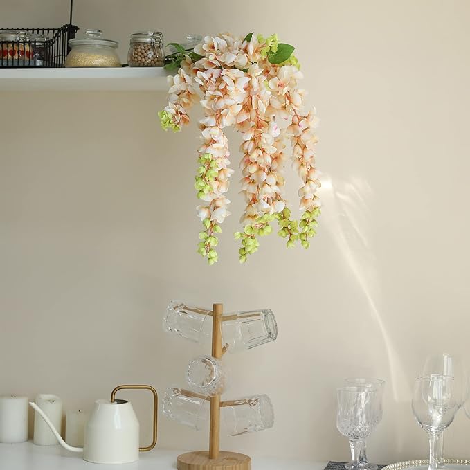 Dailisen 3 Strands 40'' Silk Amber Wisteria Artificial Flowers, Fake Wisteria Floral Hanging Plant Garland, for Home Decor, Party, Floor Vase, Balcony, Wedding Arrangement Decoration (Amber)