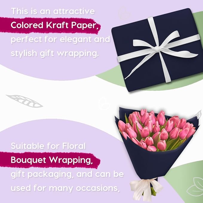 PerkHomy Navy Blue Kraft Paper Roll 17.5" x 960" (80') for Gift Wrapping Bouquet Flower Art Painting Craft Writing Packaging Shipping 80GSM 55LB (Navy Blue, 17.5" x 80')