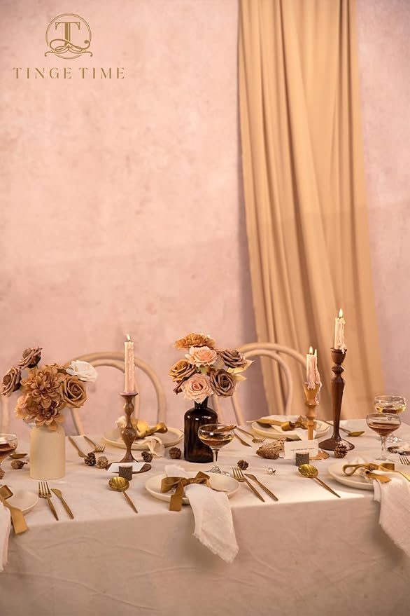 TINGE TIME Artificial Flowers Combo Set, Gradient Color Flower Leaf with Stems for DIY Wedding Bouquets Centerpieces Baby Shower Party Home Decorations(Dark Milk Tea)