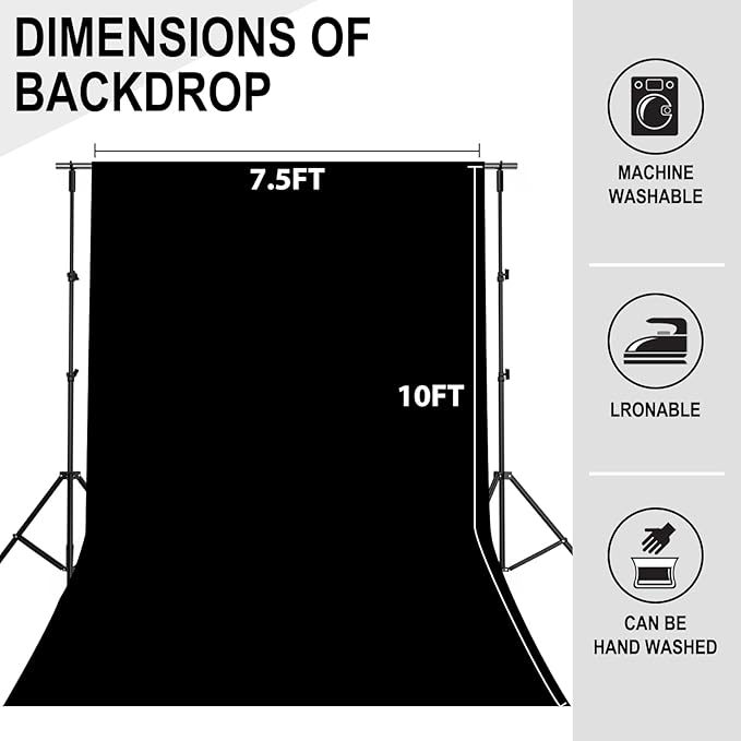 GFCC Wrinkle-Resistant Black Backdrop Background for Photography Thick Photo Booth Backdrop for Photoshoot Background Screen Video Recording Parties Curtain(7.5FTX10FT)