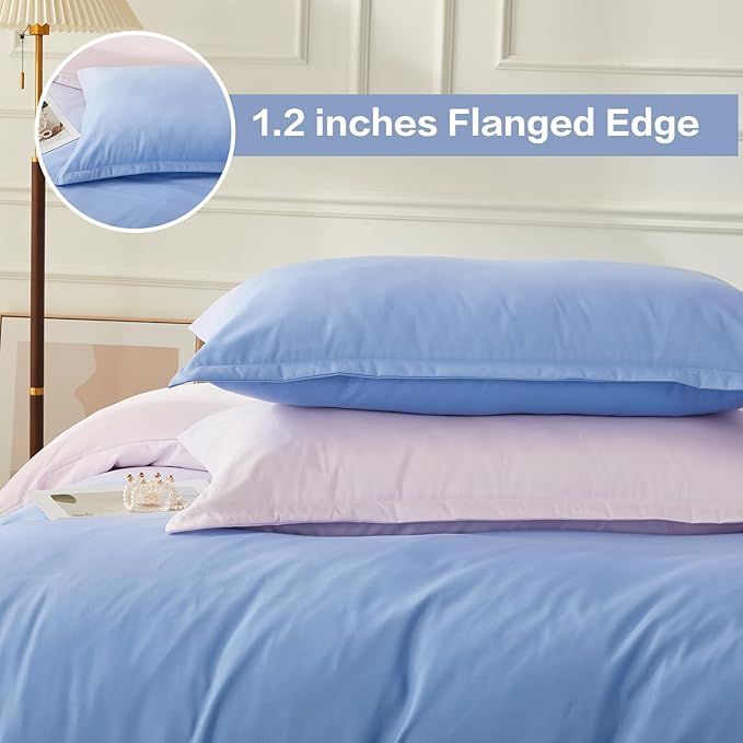 SAPHREAS King Size Duvet Cover Blue Pink Gradient Bedding Set with 8 Corner Ties and 2 Pillow Sham Microfiber Reversible Duvet Cover Set with Zipper Closure