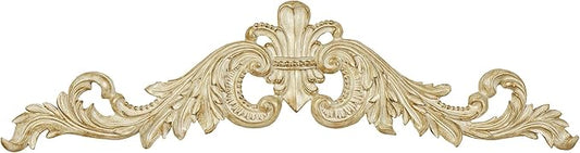 Salvatar Wall Art Topper | Large, Wide Doorway Design | Ivory and Metallic Gold Finish | Openwork Acanthus Leaf Scrolls with Ornate Fleur De Lis | Hang Alone or Above A Wide Door, Window, or Artwork
