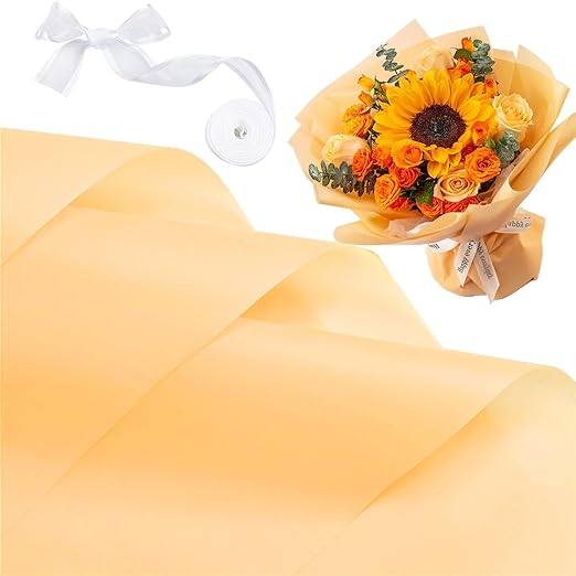 Jutieuo 20 Sheets Peach Flower Wrapping Paper, Waterproof Floral Wrap Solid Bouquet Wrapping Paper Florist Supplies (22.8 x 22.8 inch)