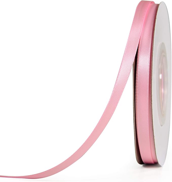 YAMA Light Pink Double Faced Satin Ribbon 1/4 Inch 25 Yards Thin Pink Ribbon for Gift Wrapping Crafts Bows Wedding Party Decoration