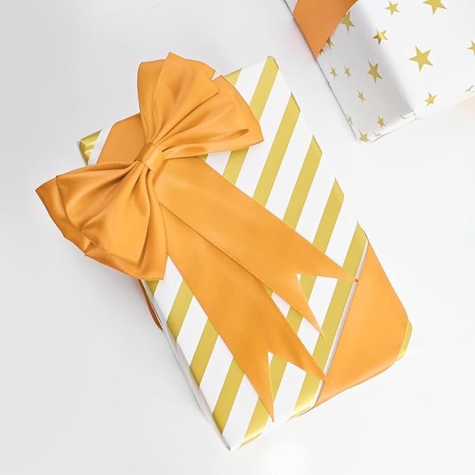 Double Face Light Orange Satin Ribbon 1-1/2 inch X 50 Yards Polyester Light Orange Ribbon for Gift Wrapping Very Suitable for Weddings Party Hair Bow Invitation Decorations and More
