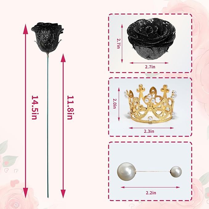 Glitter Roses Bouquet, Shiny Artificial Roses Flowers with Stems DIY Fake Glitter Flowers Bouquet for Valentine's Day, Mother's Day, Anniversary, Graduation, Birthday, 36 Roses (Black)