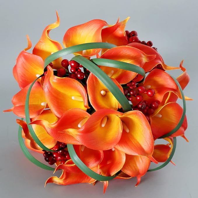 S_SSOY Wedding Bouquet Bride,Bride Bridal Bouquet Bridesmaid Artificial Flowers for Ceremony Anniversary Party Bridal Shower Decoration Wedding Bouquets (Orange Calla Lily)
