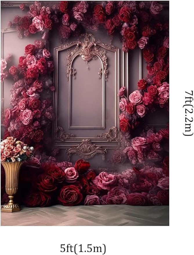 Kate 5x7ft Pink Red Rose Flowers Decoration Photography Backdrops Modern Interior European Style Wall Photo Background Wedding Portrait Backdrop Shooting