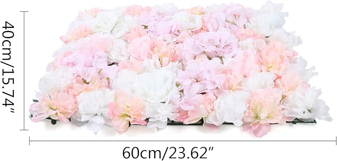 Eapmic 16"x 24" Artificial Flower Wall Panels,Flower Wall Mat Silk Flower Panels for Outdoor Garden Backyard Fence Fence Privacy Screen and Indoor Wall Decor (5Pcs Light Pink+White)