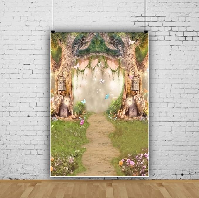 Leowefowa 6.5x10ft Vinyl 1st Birthday Backdrop Fairytale Forest Enchanted Flower Baby Shower Photo Background for Birthday Party Photoshoot Newborn Baby Kids Children Studio Props Photography Banner
